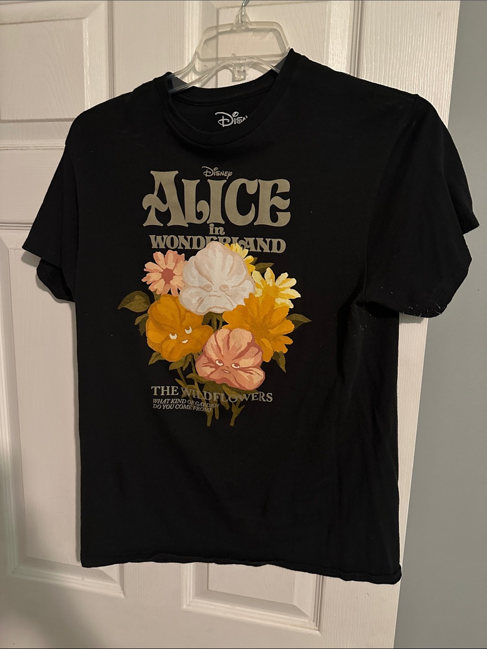 Disney Alice in Wonderland Floral Tee - Black with Yellow & Pink Blooms